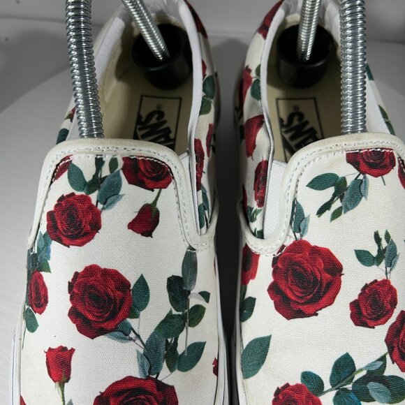 Vans Classic Rose Print Womens Size 8 White Casual Shoes Sneaker Slip USED TWICE - Picture 3 of 12